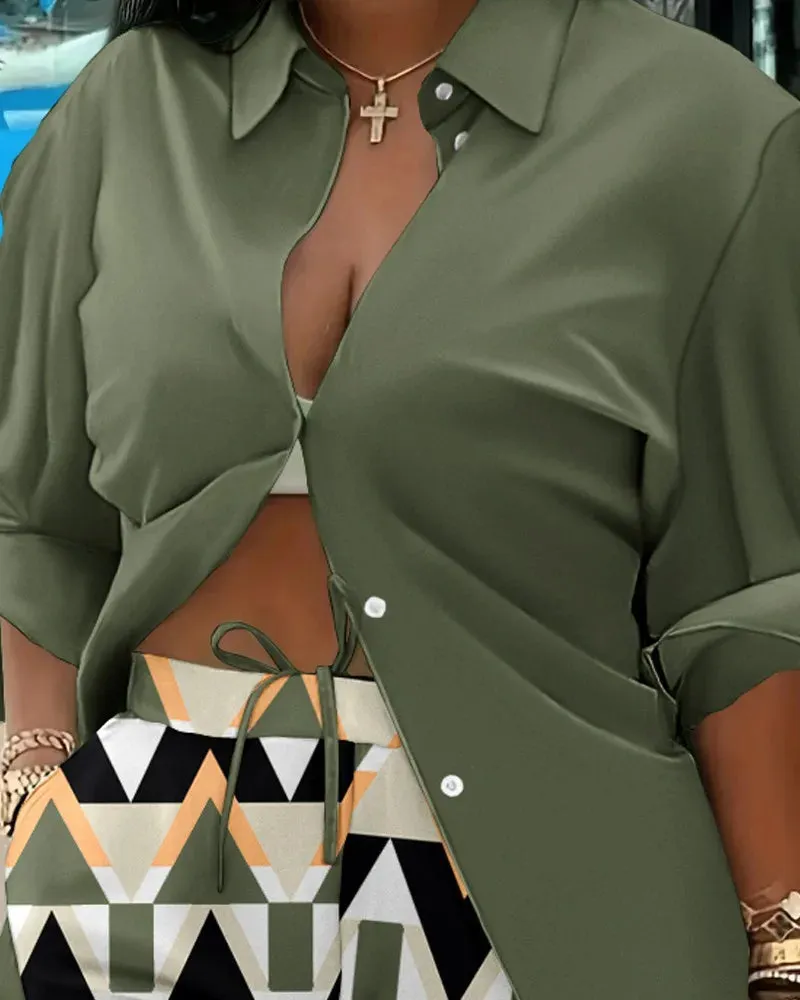 🌟 Stylish 2-Piece Women's Outfit – Printed Button Shirt & Shorts Set 🌟