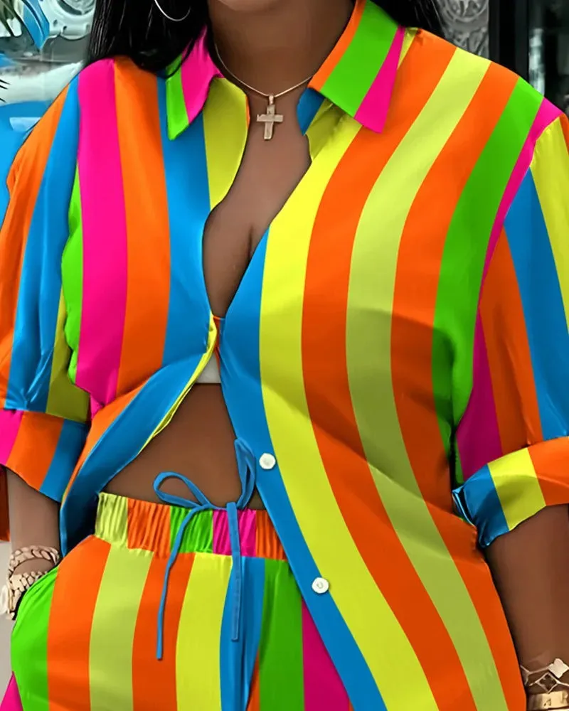 🌟 Stylish 2-Piece Women's Outfit – Printed Button Shirt & Shorts Set 🌟