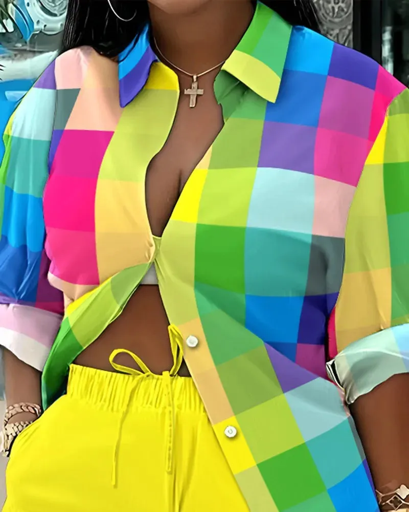 🌟 Stylish 2-Piece Women's Outfit – Printed Button Shirt & Shorts Set 🌟