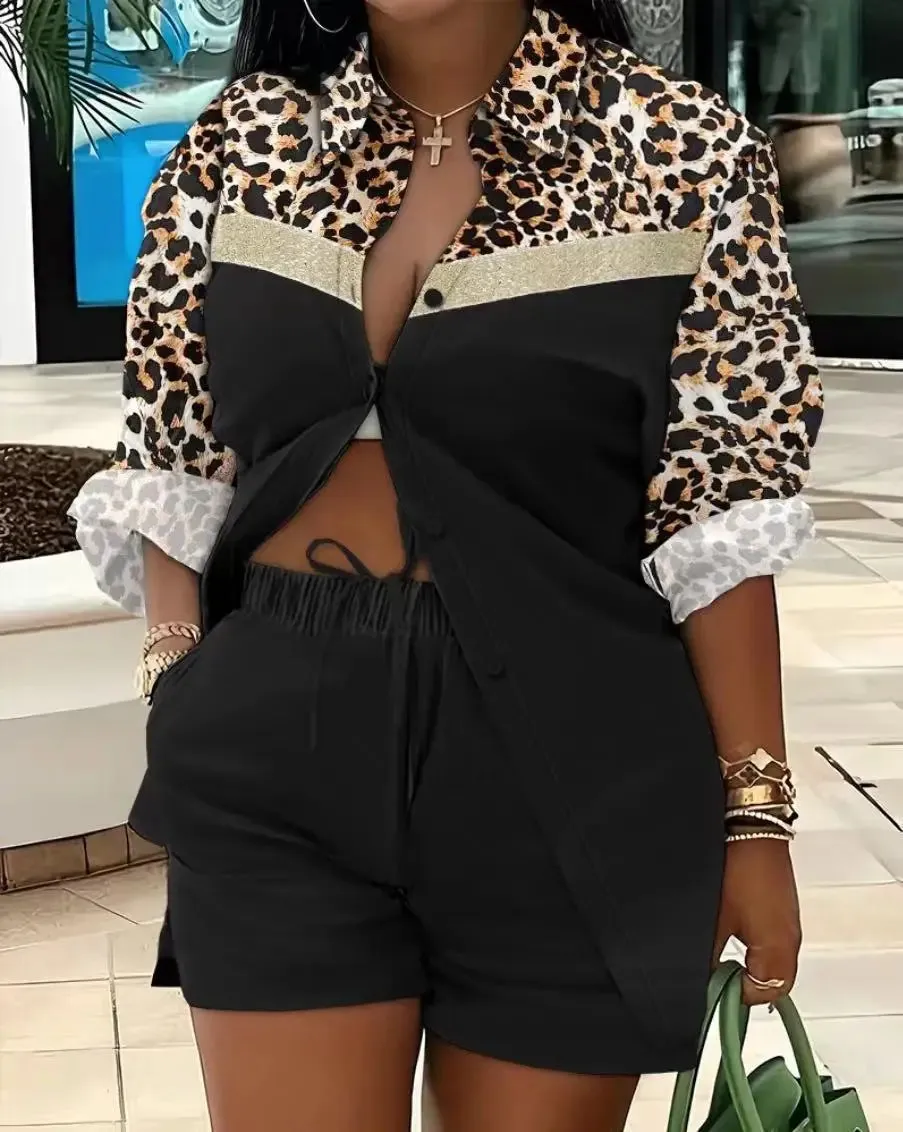 🌟 Stylish 2-Piece Women's Outfit – Printed Button Shirt & Shorts Set 🌟