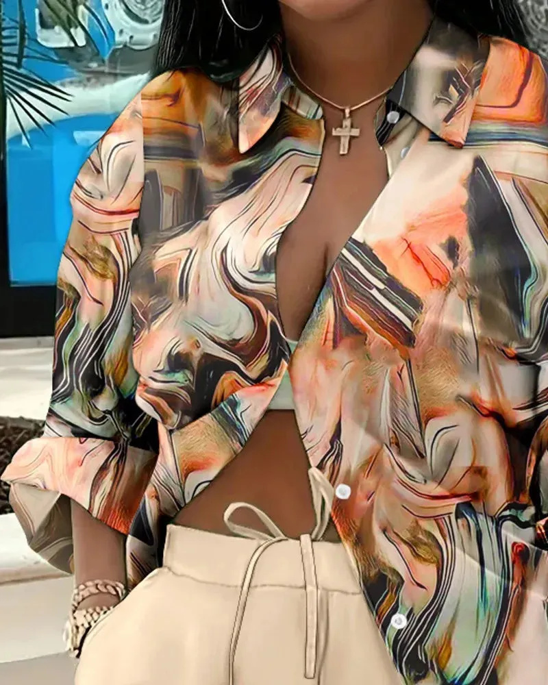 🌟 Stylish 2-Piece Women's Outfit – Printed Button Shirt & Shorts Set 🌟