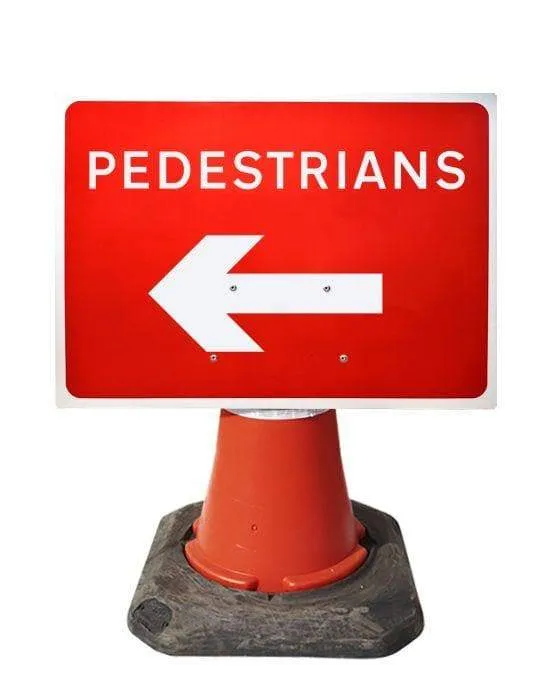 600x450mm Cone Sign - Pedestrians with Arrow Left - 7018