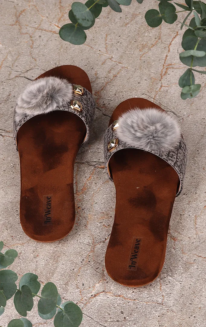 A Furry Friend Flat Sandals In  Grey