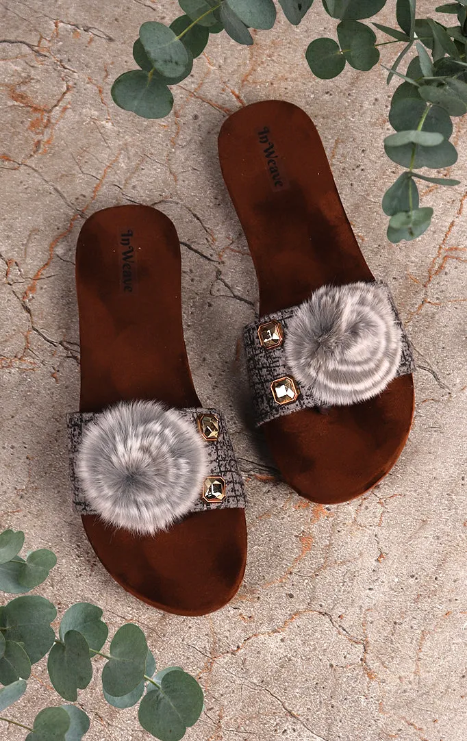 A Furry Friend Flat Sandals In  Grey