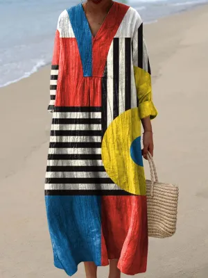 Abstract Flow Artistic V-neck Dress