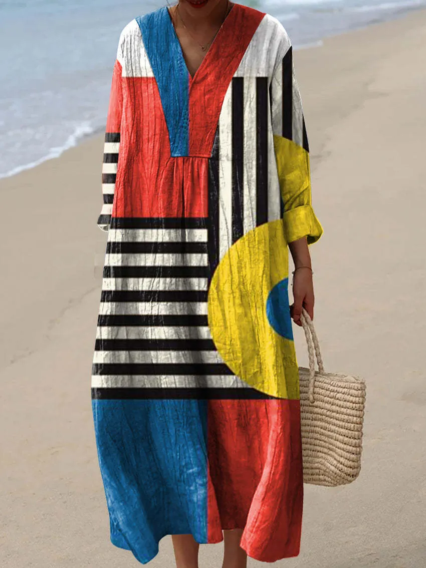 Abstract Flow Artistic V-neck Dress