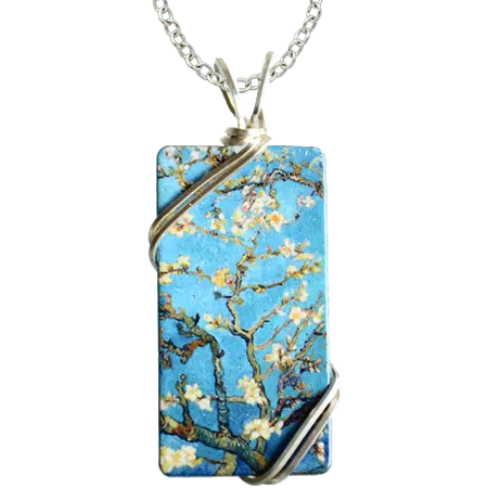Almond Blossoms Rectangle Necklace, Van Gogh #4332X by d'ears