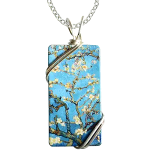 Almond Blossoms Rectangle Necklace, Van Gogh #4332X by d'ears