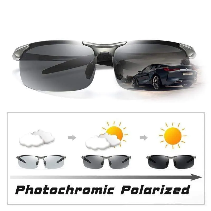Aluminum Rimless Photochromic Sunglasses Men Polarized Day Night Driving Glasses Chameleon Anti-Glare gafas de sol hombre