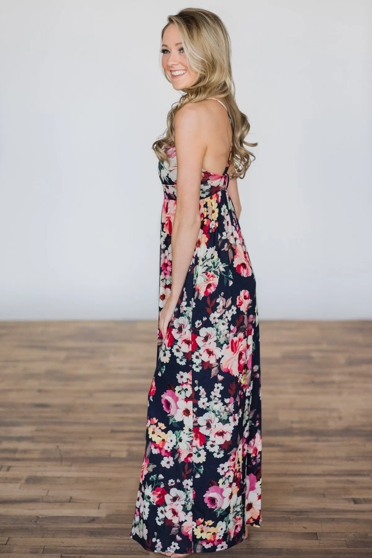 Bahama Breeze Floral Maxi Dress ~ Navy
