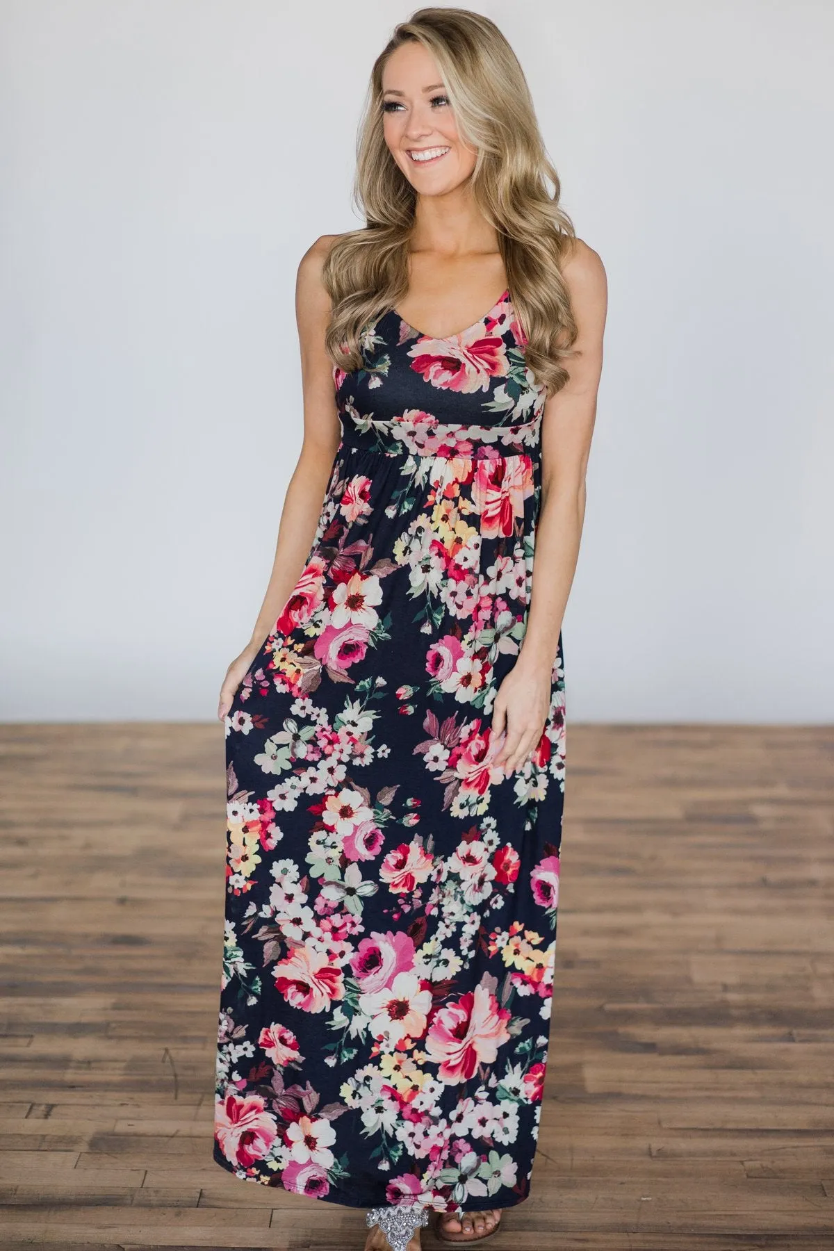 Bahama Breeze Floral Maxi Dress ~ Navy