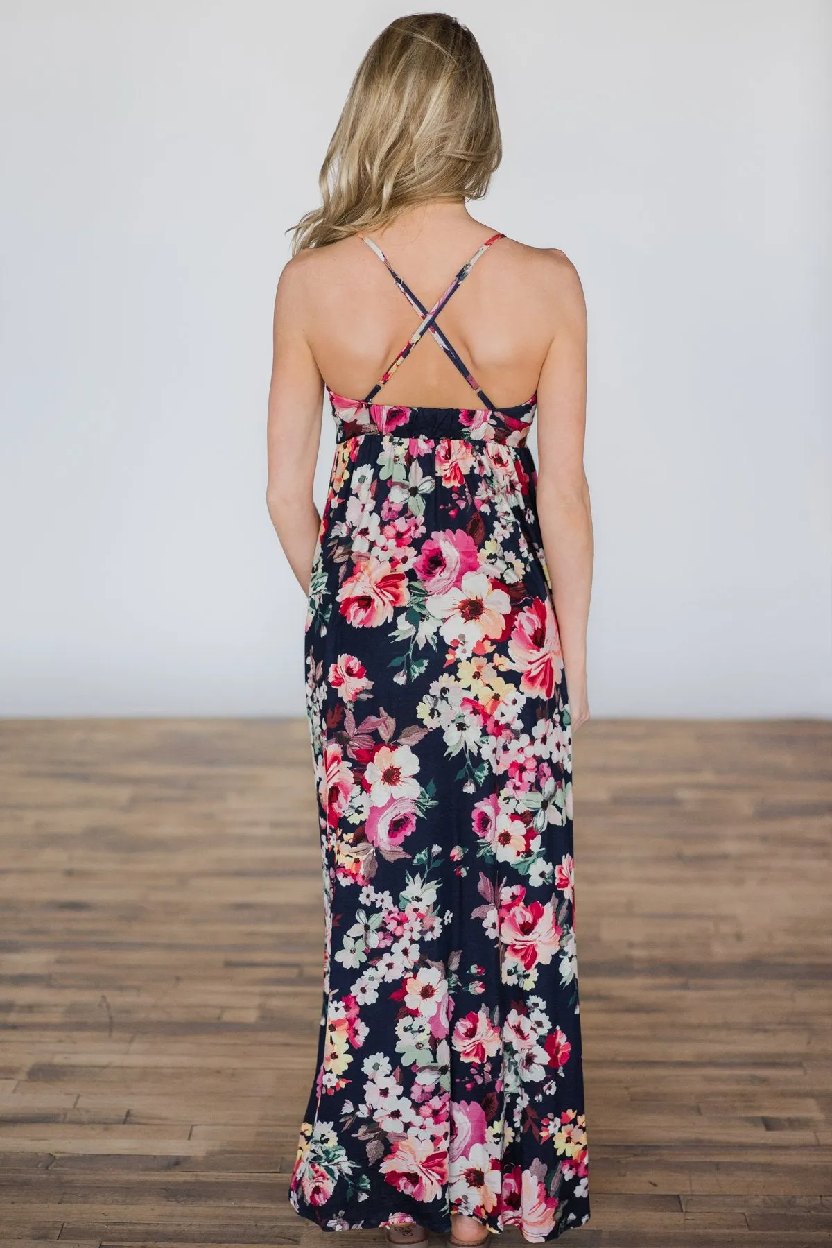 Bahama Breeze Floral Maxi Dress ~ Navy
