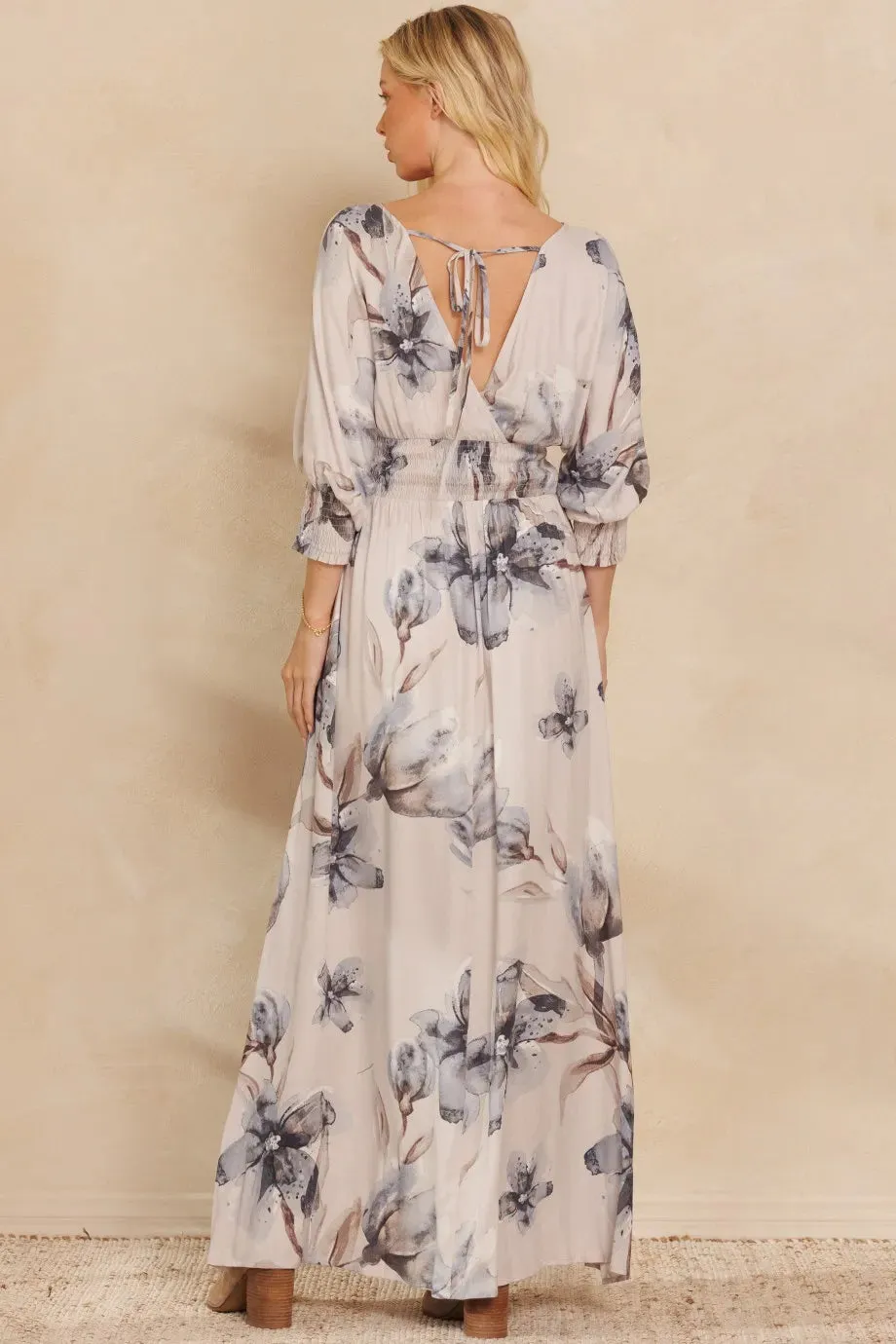 BiBi Floral Print Open Tie Back Maxi Dress