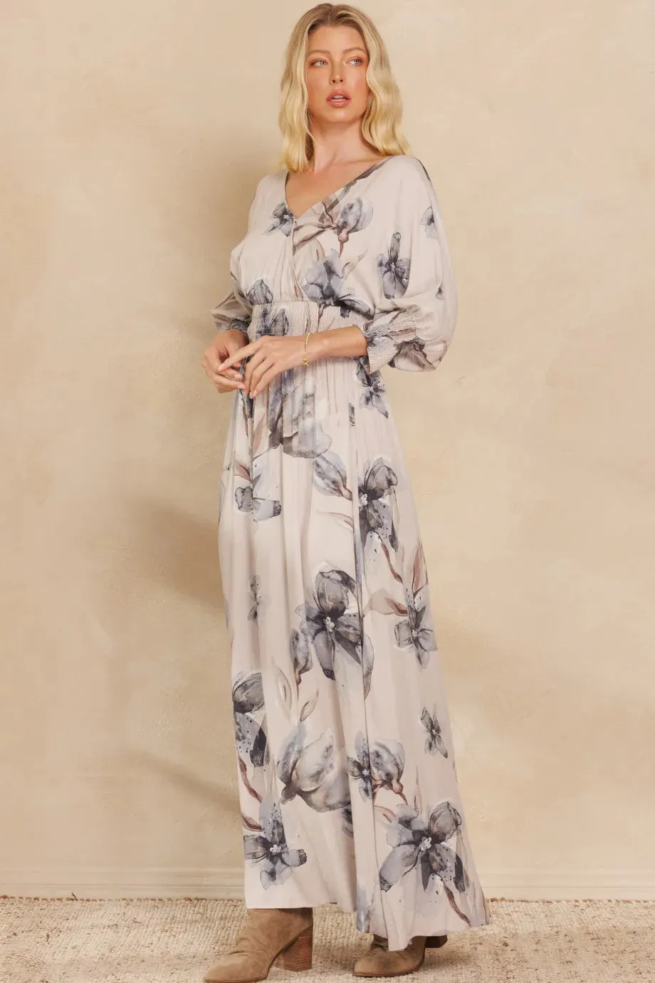 BiBi Floral Print Open Tie Back Maxi Dress