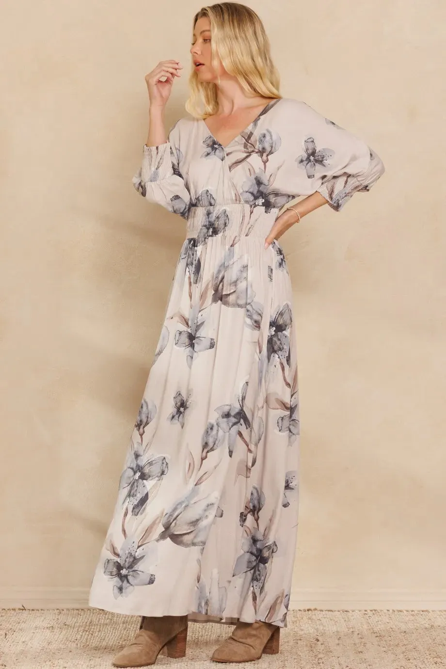 BiBi Floral Print Open Tie Back Maxi Dress