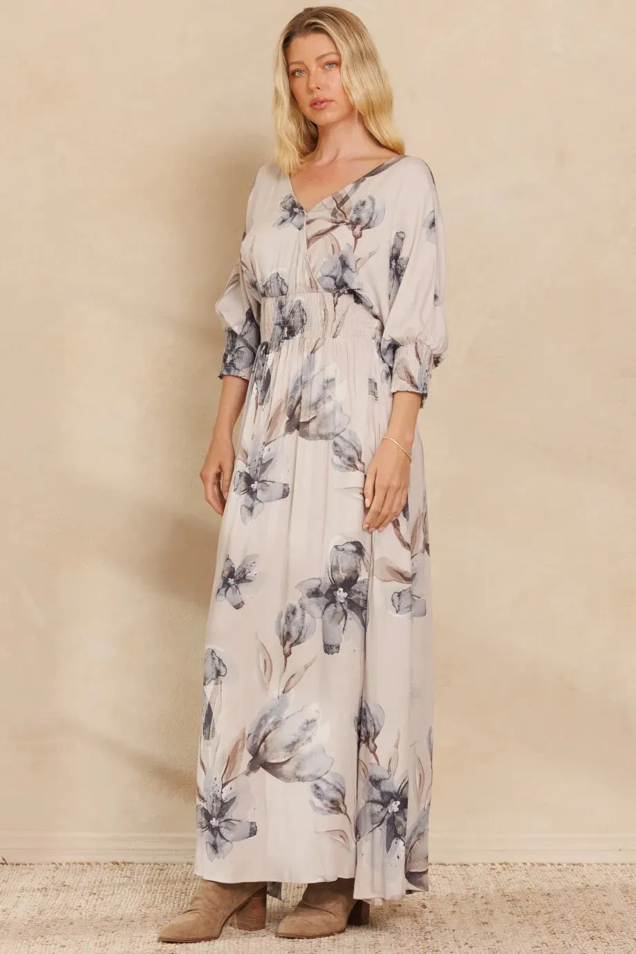 BiBi Floral Print Open Tie Back Maxi Dress