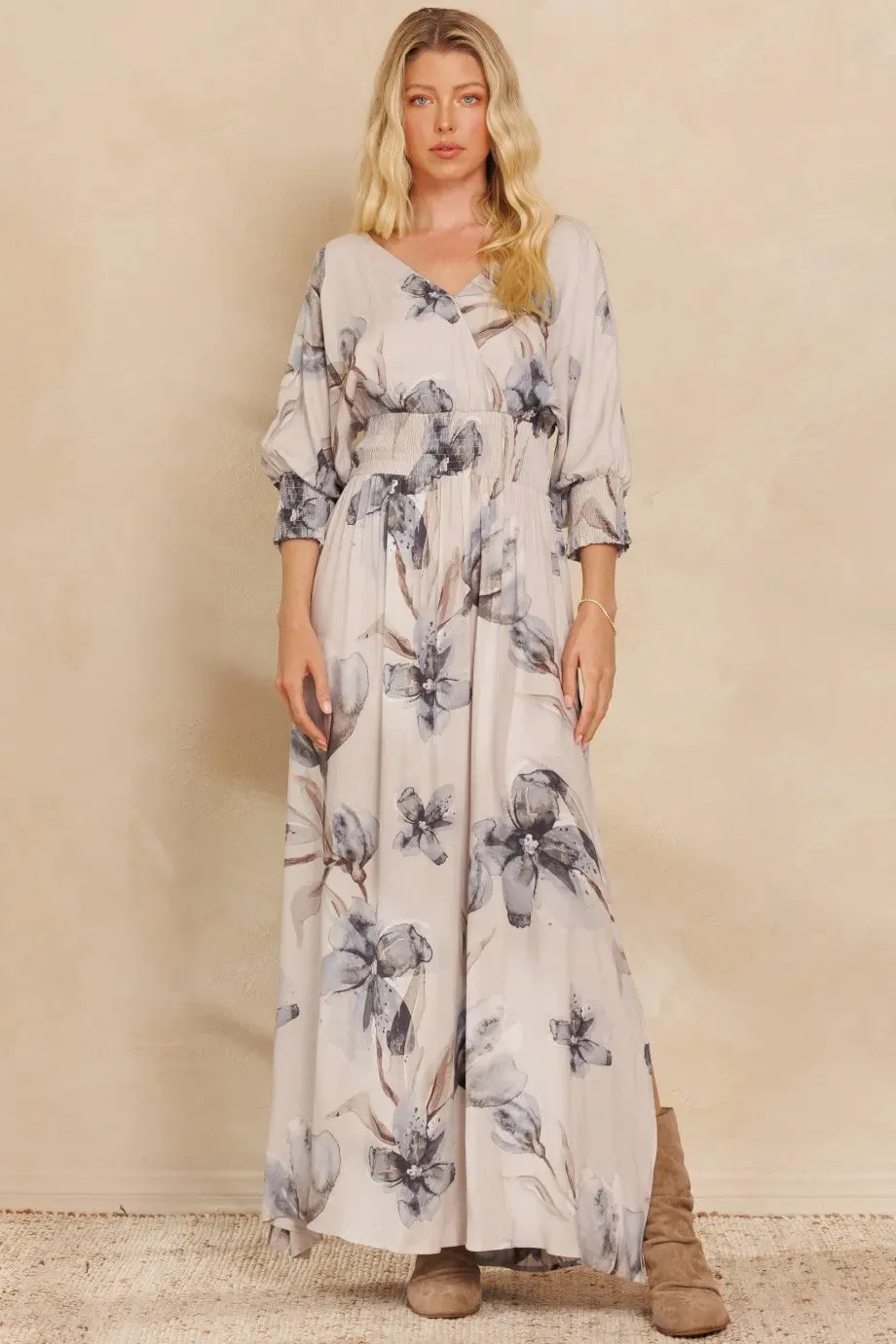BiBi Floral Print Open Tie Back Maxi Dress