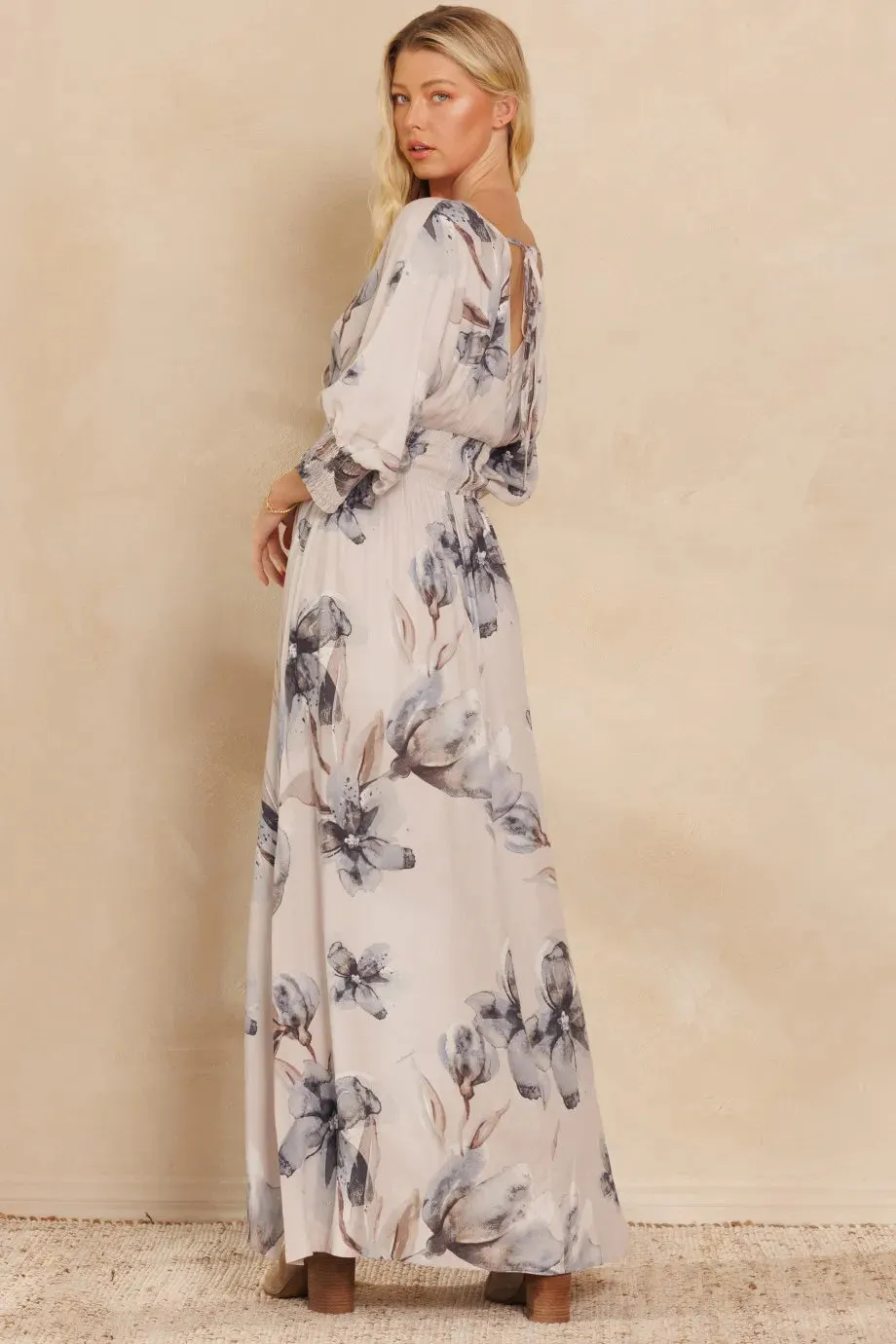 BiBi Floral Print Open Tie Back Maxi Dress