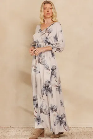 BiBi Floral Print Open Tie Back Maxi Dress