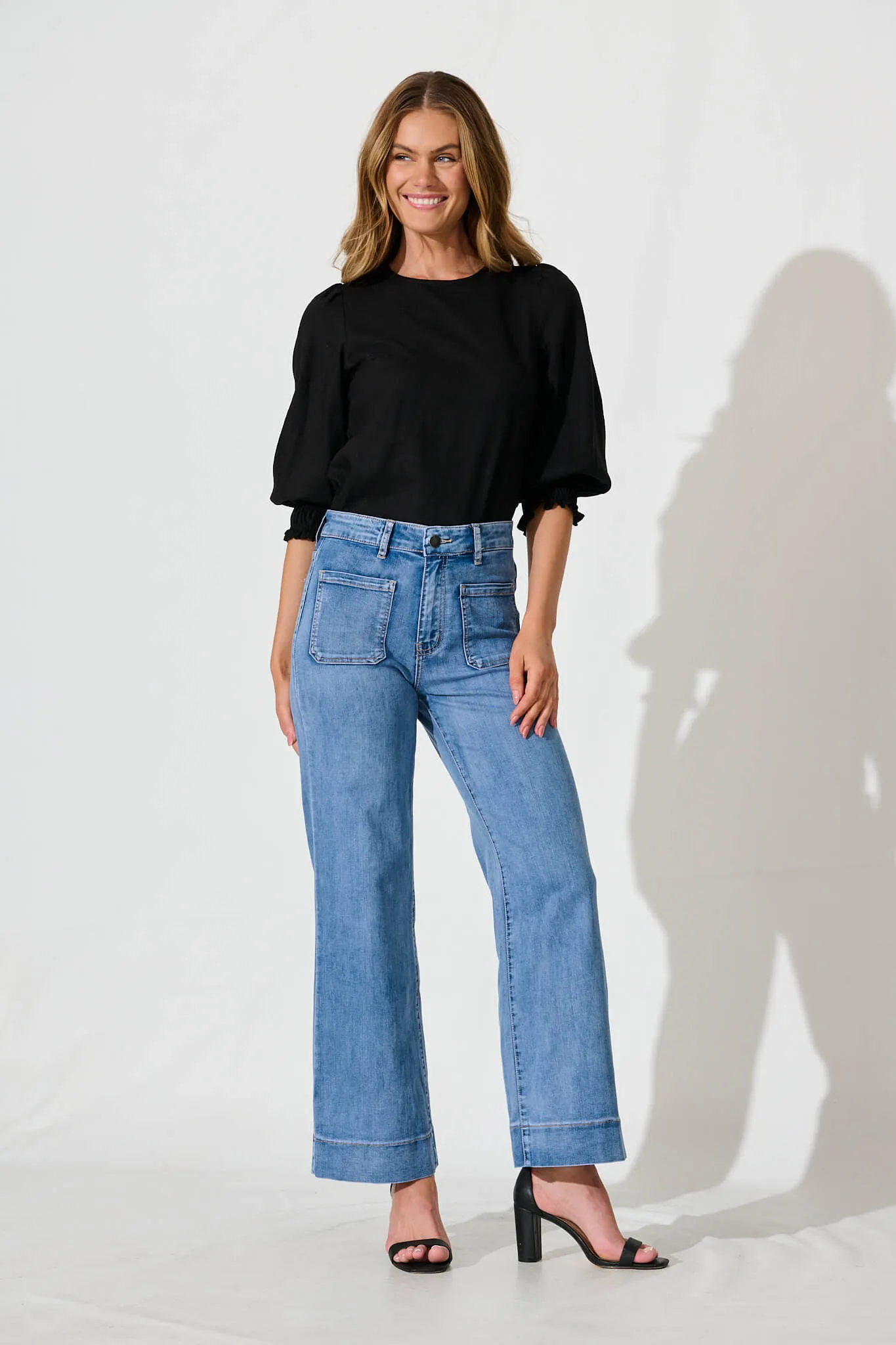 Black Cotton Linen Lanie Blouse