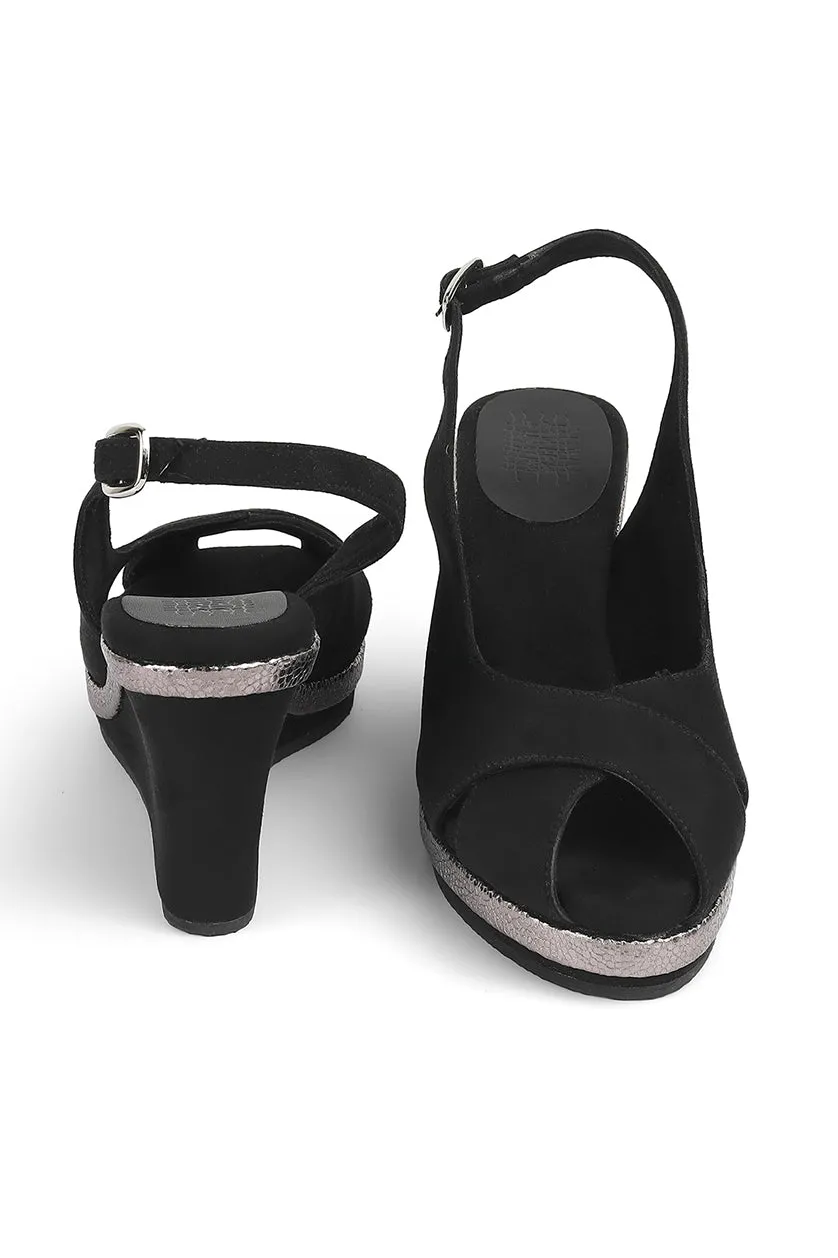 Black Peeptoe Backstrap Wedges
