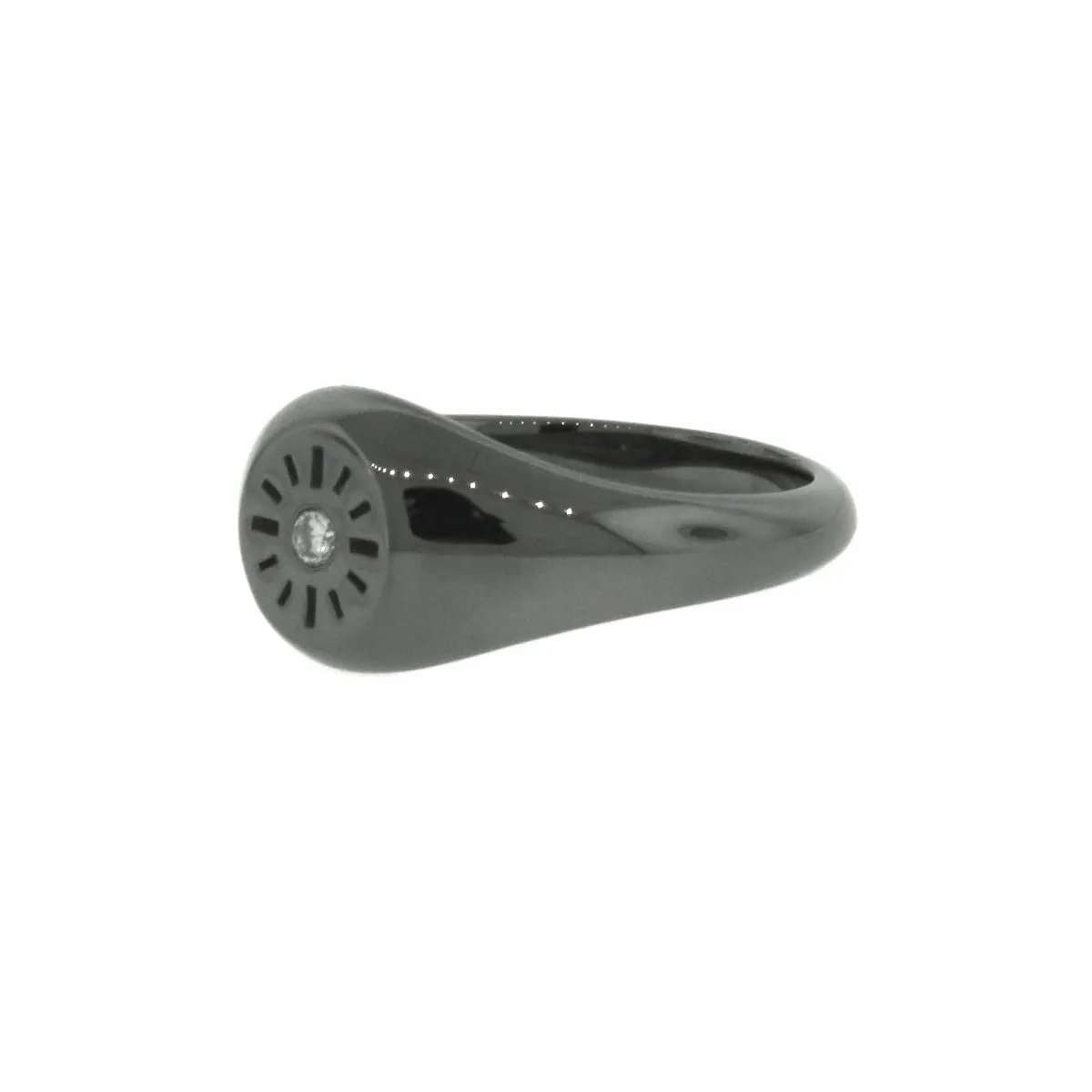 Blackened 14k White Gold Diamond Timeless Signet Ring