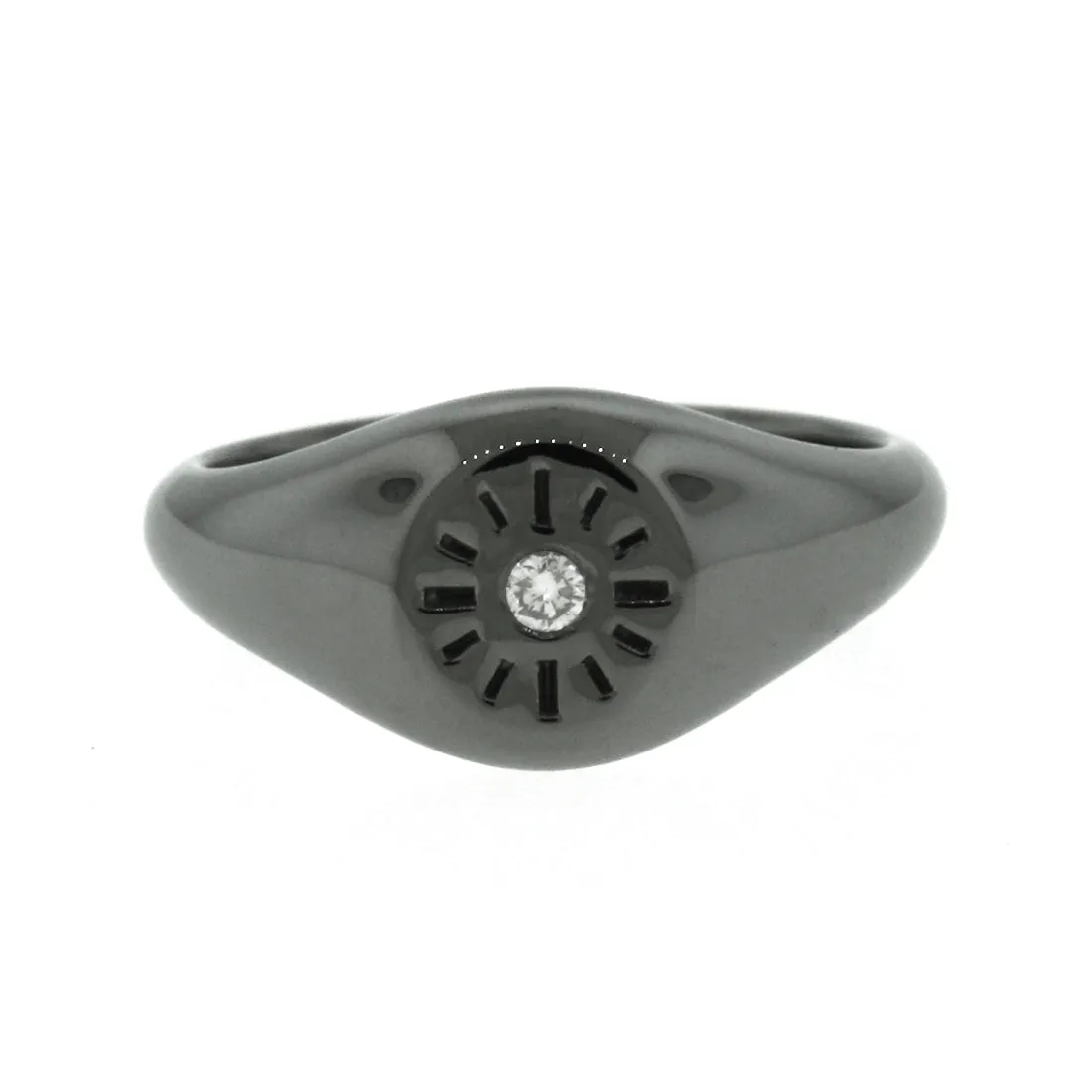 Blackened 14k White Gold Diamond Timeless Signet Ring