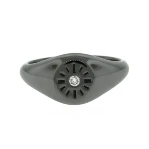 Blackened 14k White Gold Diamond Timeless Signet Ring