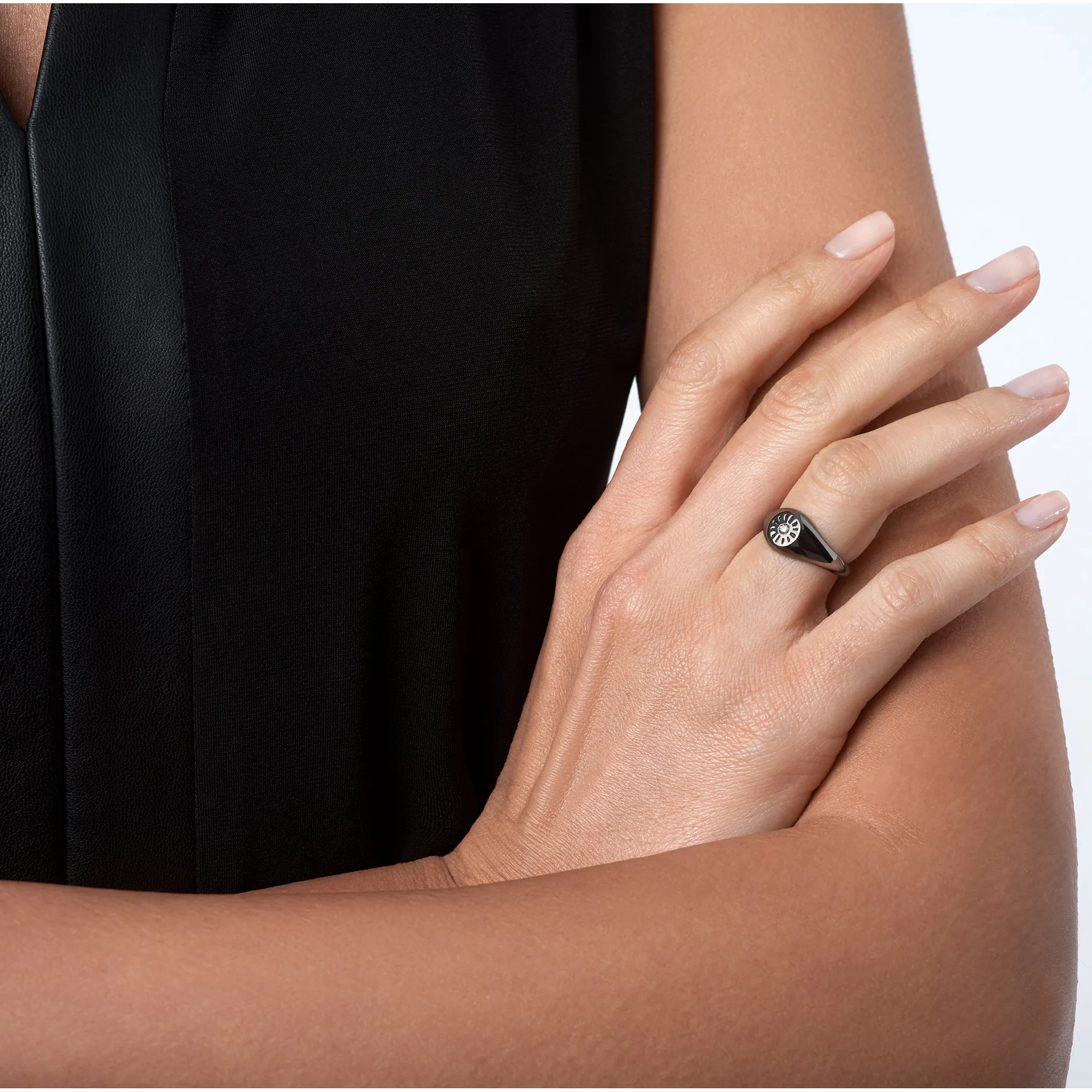 Blackened 14k White Gold Diamond Timeless Signet Ring