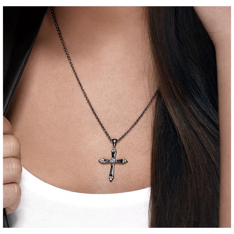Blackened 18k Gold Diamond Cross Pendant Convent