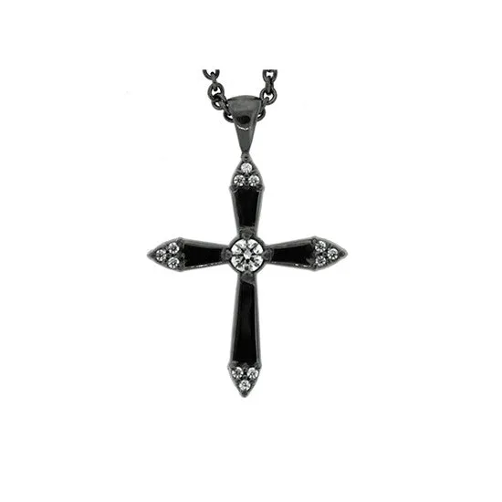 Blackened 18k Gold Diamond Cross Pendant Convent
