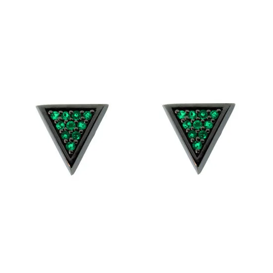 Blackened 18k Gold Tres Puntos Earrings Emerald