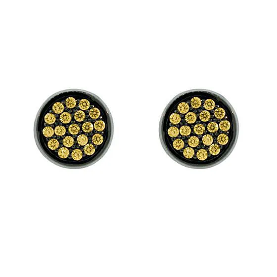Blackened 18k White Gold Yellow Diamond Earrings Redondo