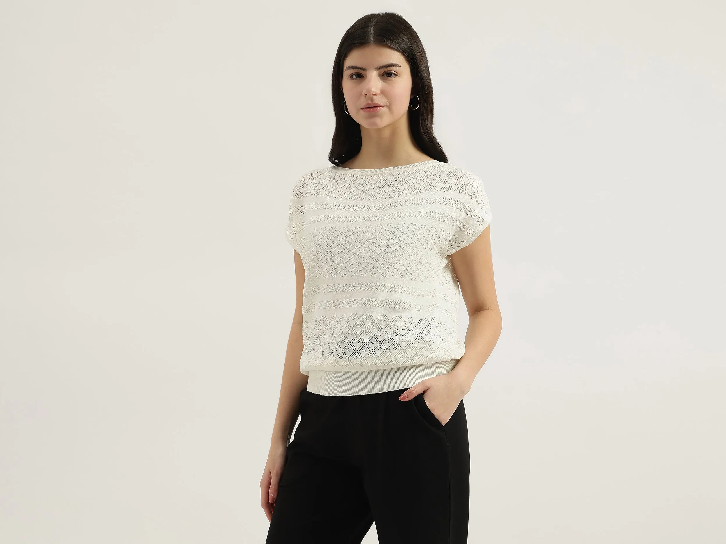 Boat Neck Textured Top