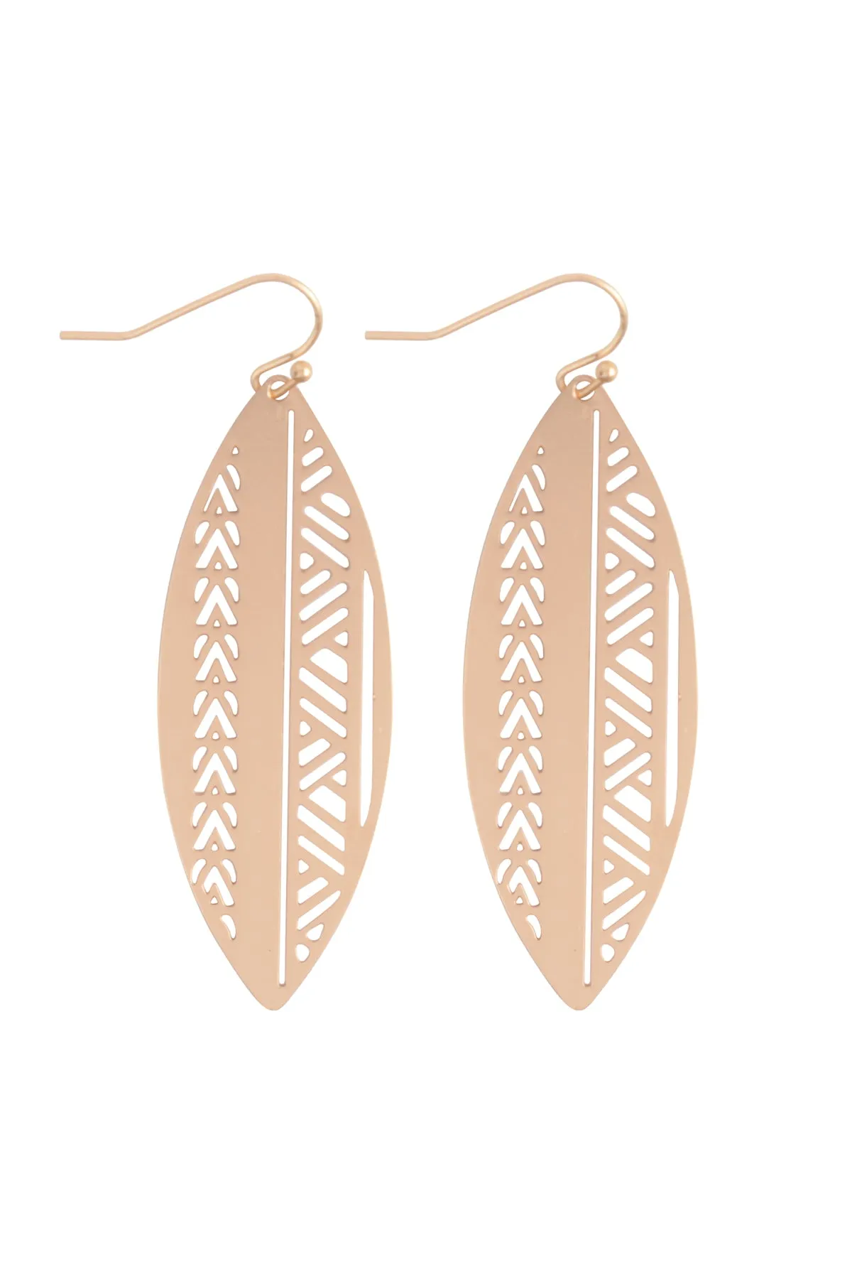 BOAT SHAPED AZTEC FILIGREE BRASS EARRINGS