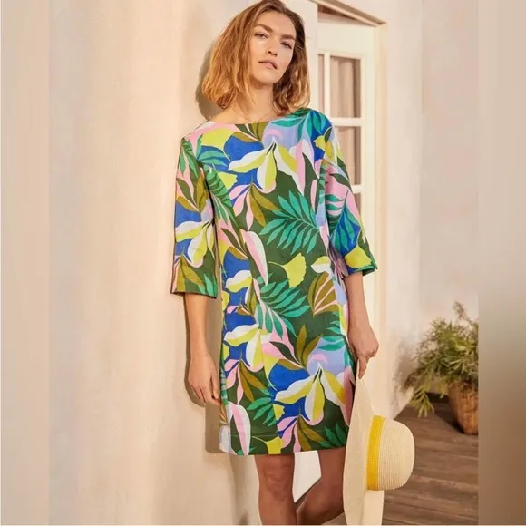 Boden Laurie Linen Shift Dress in Plum Blossom Tropical Flora