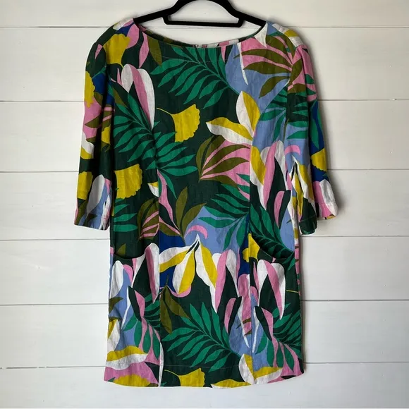 Boden Laurie Linen Shift Dress in Plum Blossom Tropical Flora