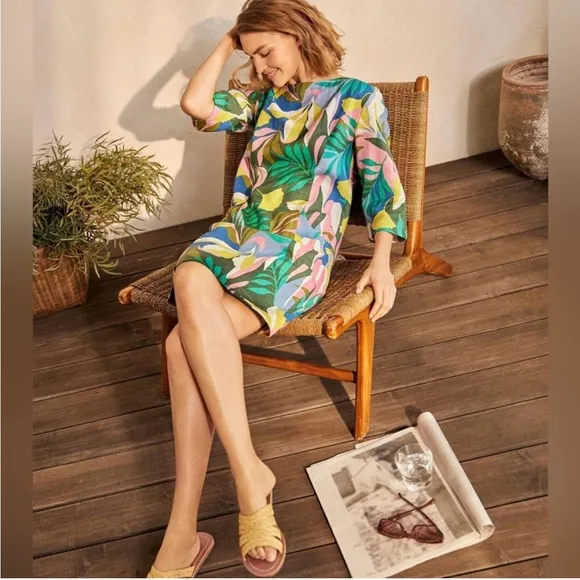 Boden Laurie Linen Shift Dress in Plum Blossom Tropical Flora