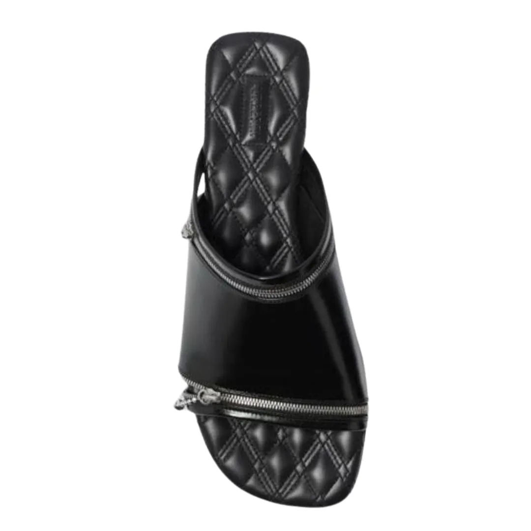 Burberry 8080270 Burberry Peep Zip Flast Leather Sandals Black Peep Sandal Womens