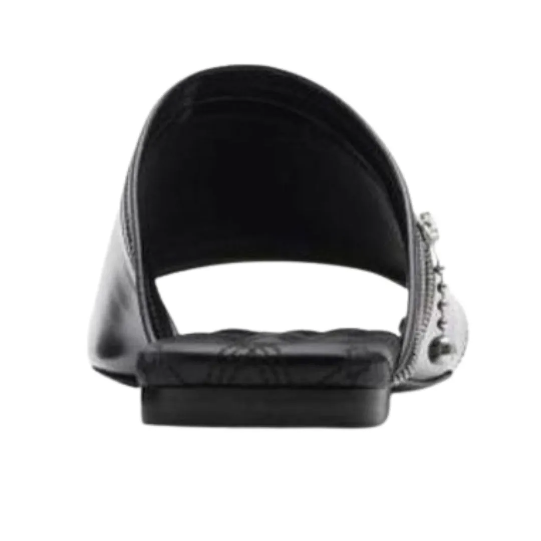 Burberry 8080270 Burberry Peep Zip Flast Leather Sandals Black Peep Sandal Womens