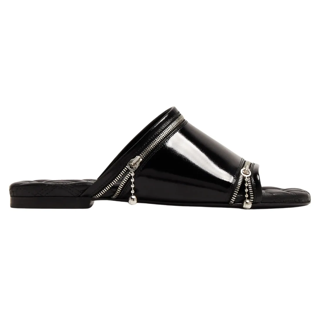 Burberry 8080270 Burberry Peep Zip Flast Leather Sandals Black Peep Sandal Womens