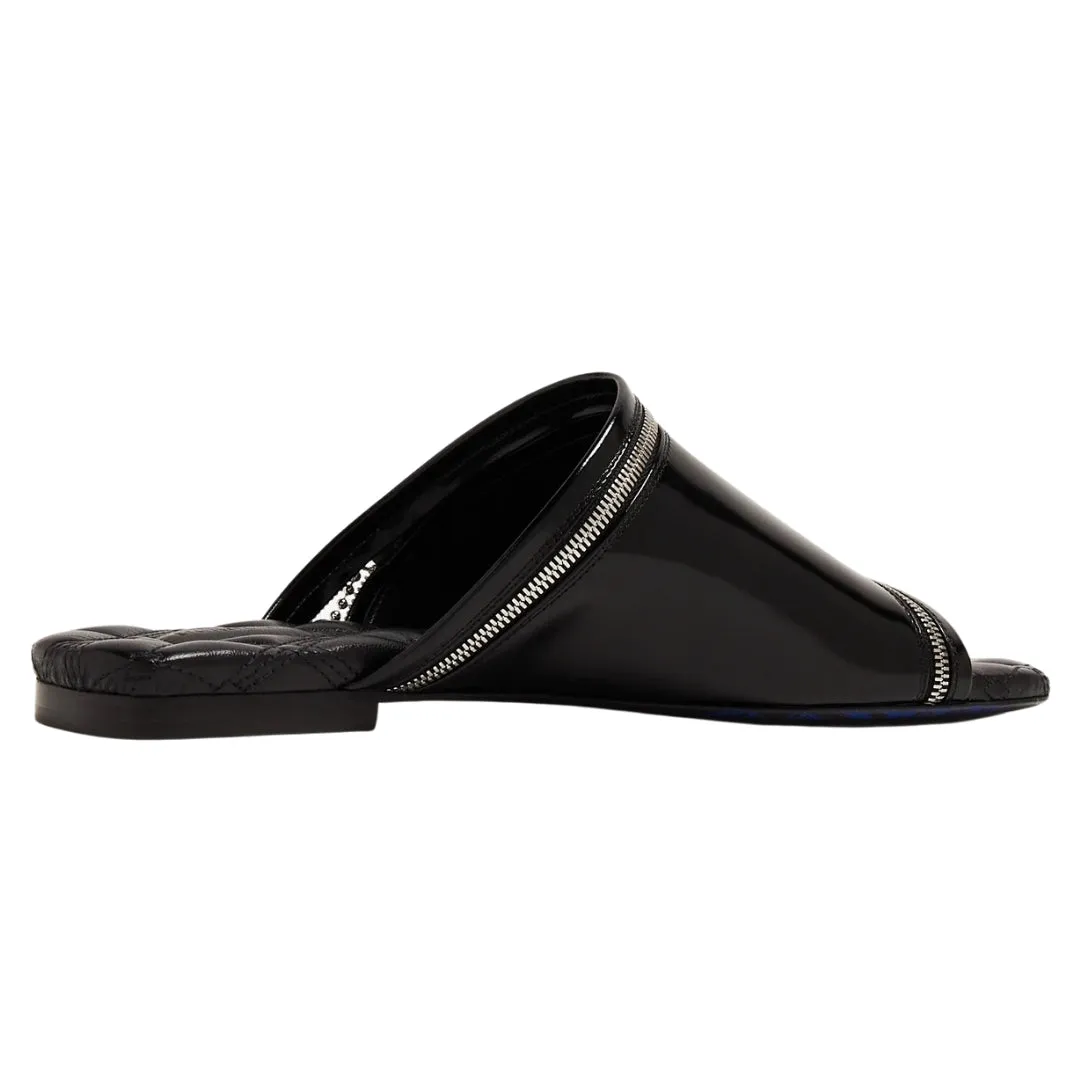 Burberry 8080270 Burberry Peep Zip Flast Leather Sandals Black Peep Sandal Womens