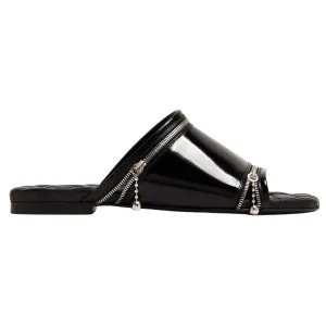 Burberry 8080270 Burberry Peep Zip Flast Leather Sandals Black Peep Sandal Womens