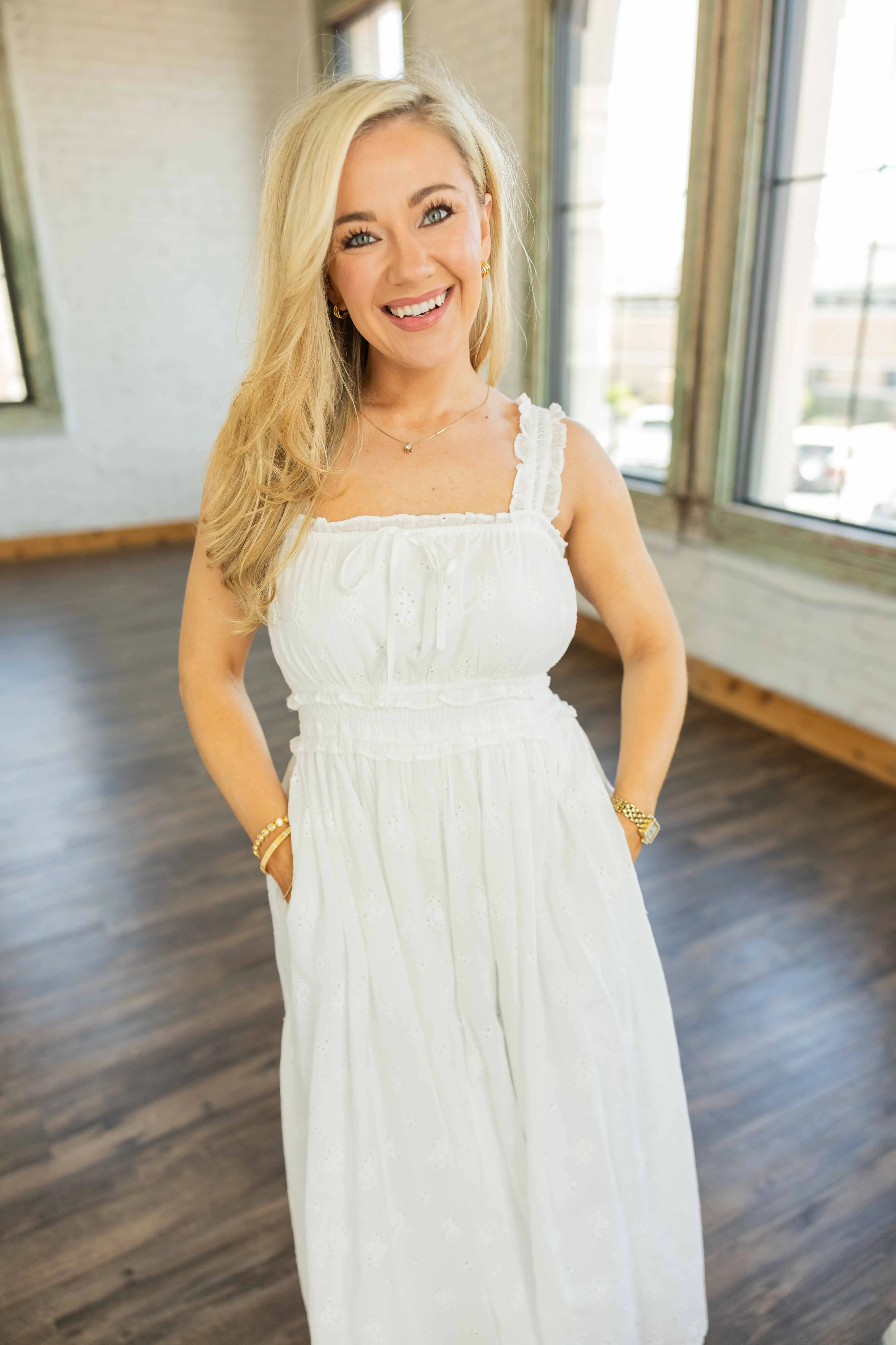 CALLIOPE EYELET COTTON MIDI DRESS