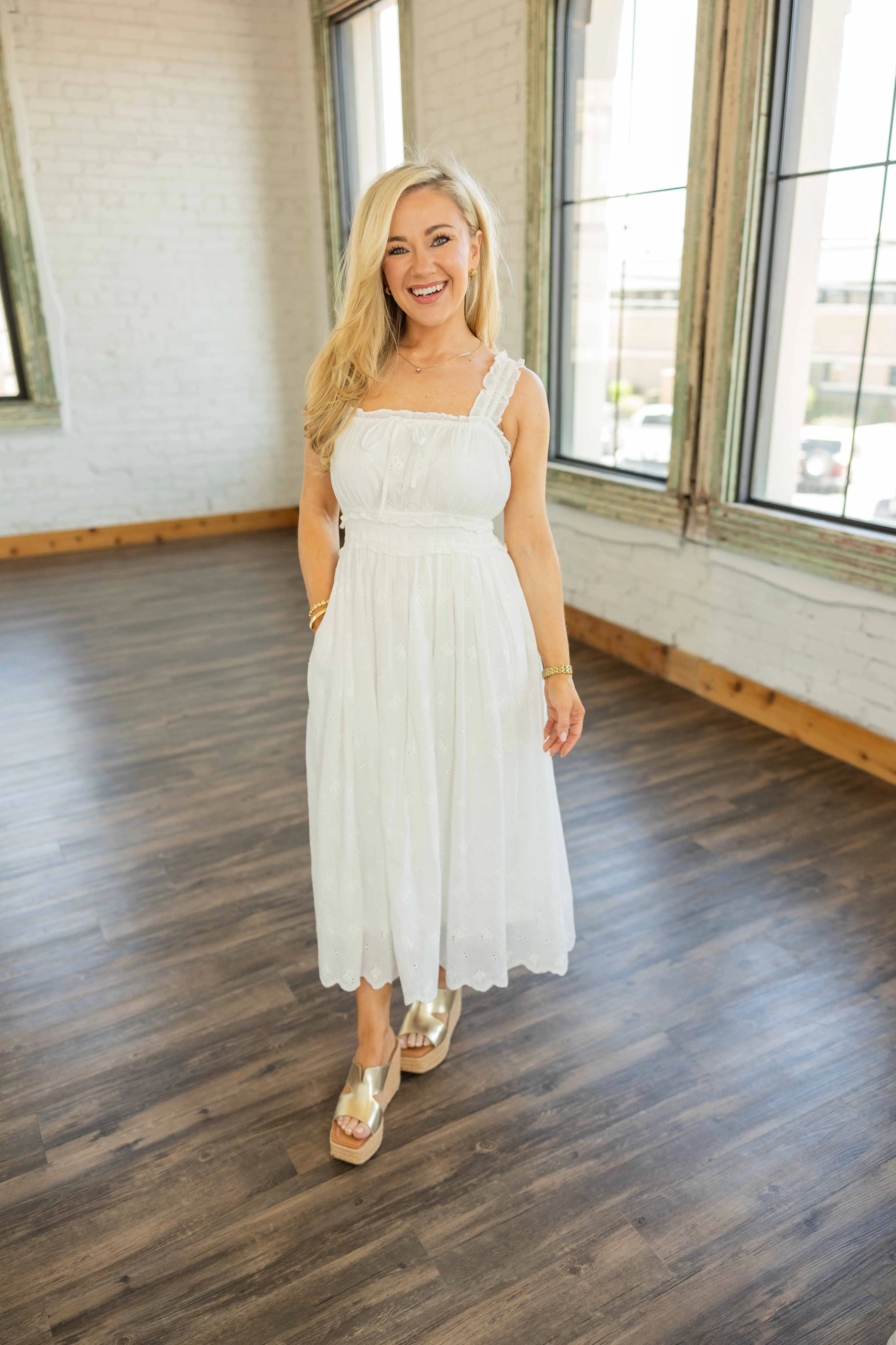 CALLIOPE EYELET COTTON MIDI DRESS