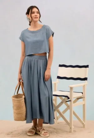Chambray Boat Neck Boxy Crop Top