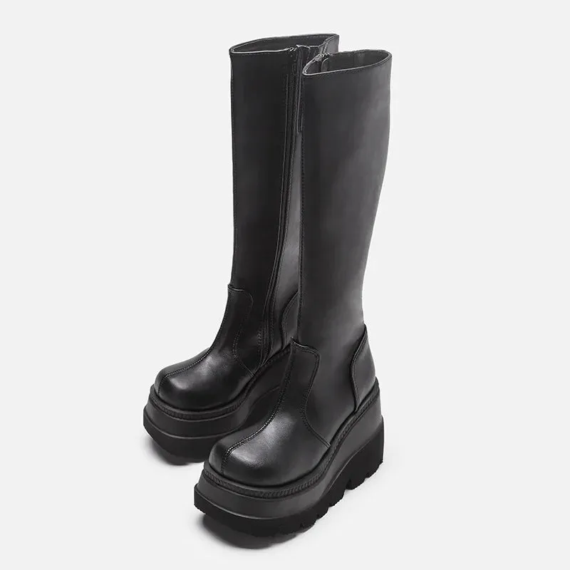 Classic Ladies Fashion Platform Boots Chunky Heel Wedges Mid Calf Women Boots Casual Brand Thick Bottom Winter Shoes Woman