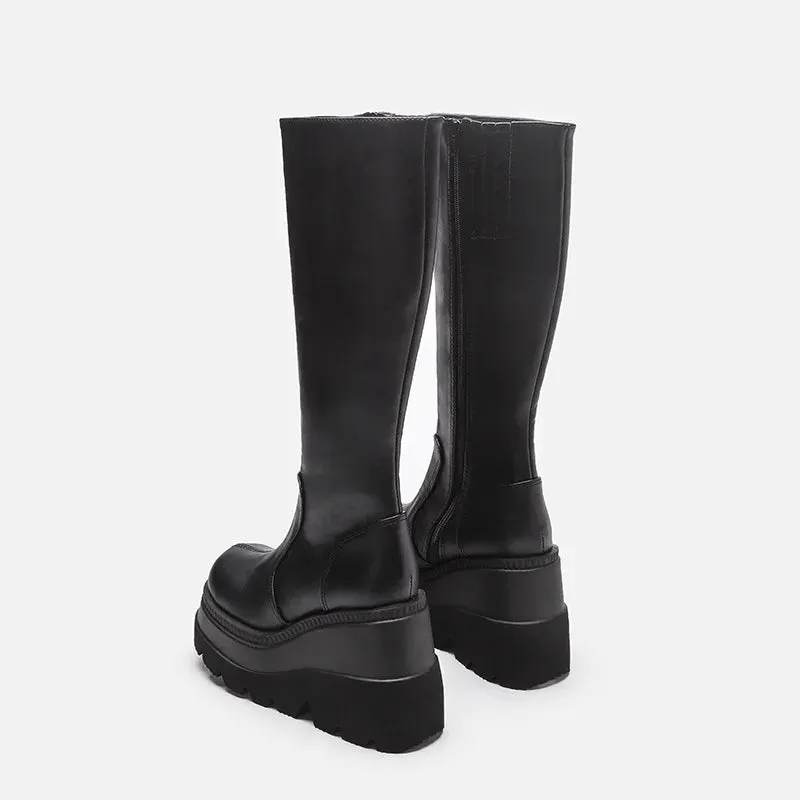 Classic Ladies Fashion Platform Boots Chunky Heel Wedges Mid Calf Women Boots Casual Brand Thick Bottom Winter Shoes Woman