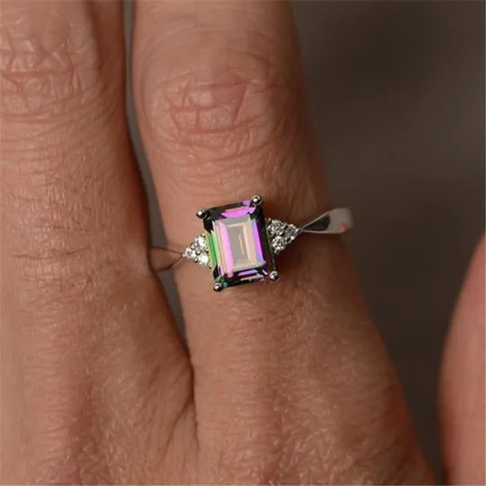 Classic Rainbow Princess Cut Zirconia Ring