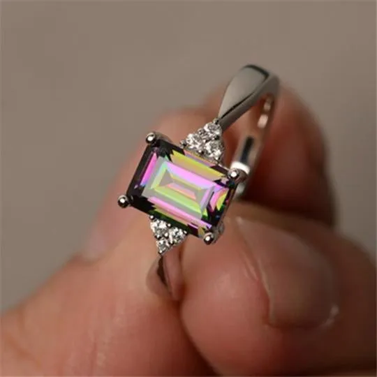 Classic Rainbow Princess Cut Zirconia Ring